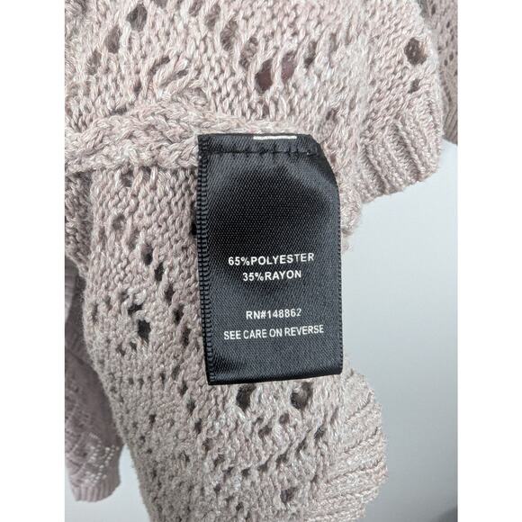 Torrid Pointelle Drape Open Front Sweater Cardigan in Mauve - Picture 6 of 7